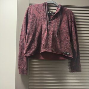 DKNY Women's Maroon Patterned Cropped Hoodie